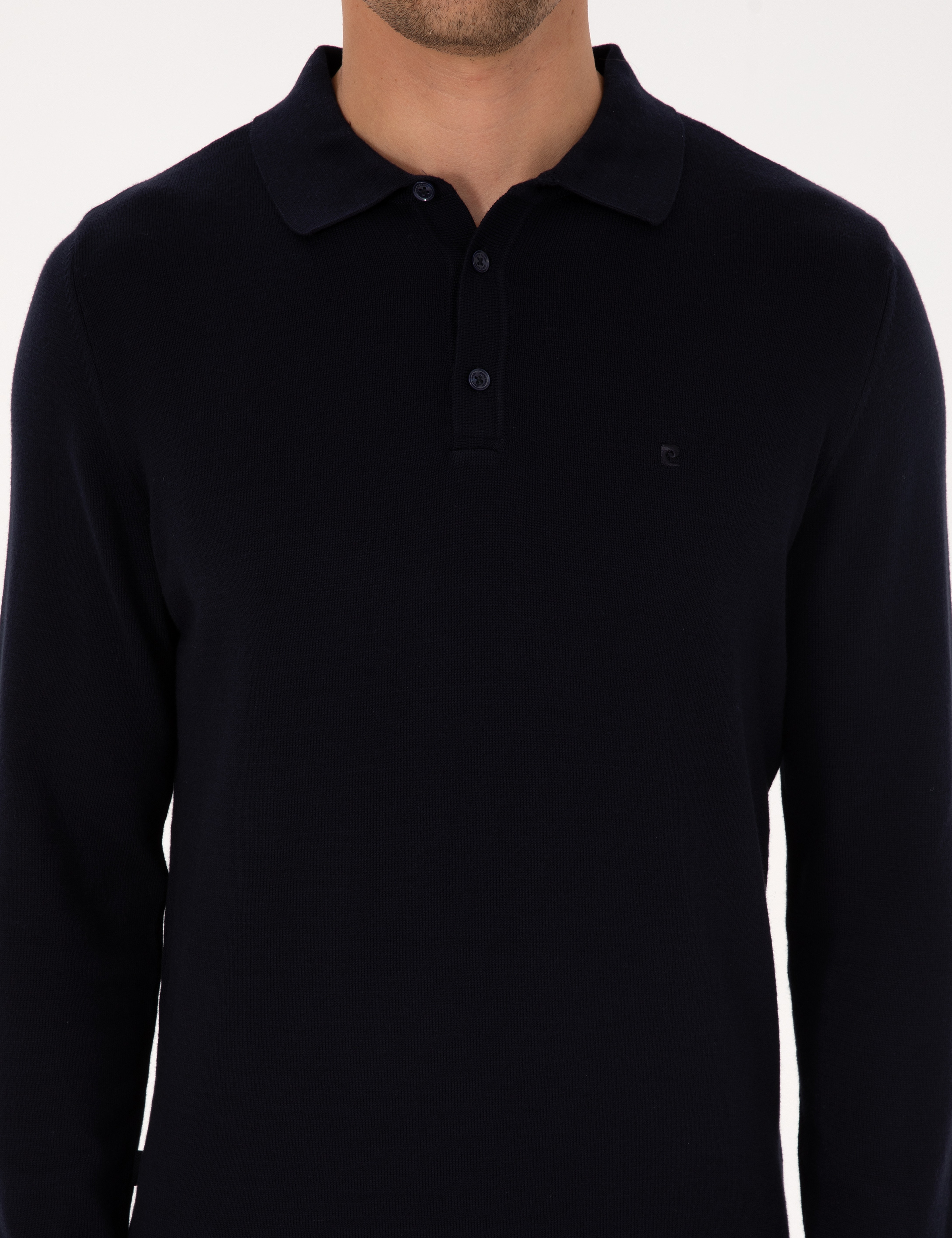 Lacivert Slim Fit Polo Yaka Basic Triko Kazak - Image 6