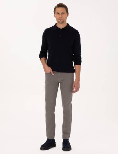 Lacivert Slim Fit Polo Yaka Basic Triko Kazak