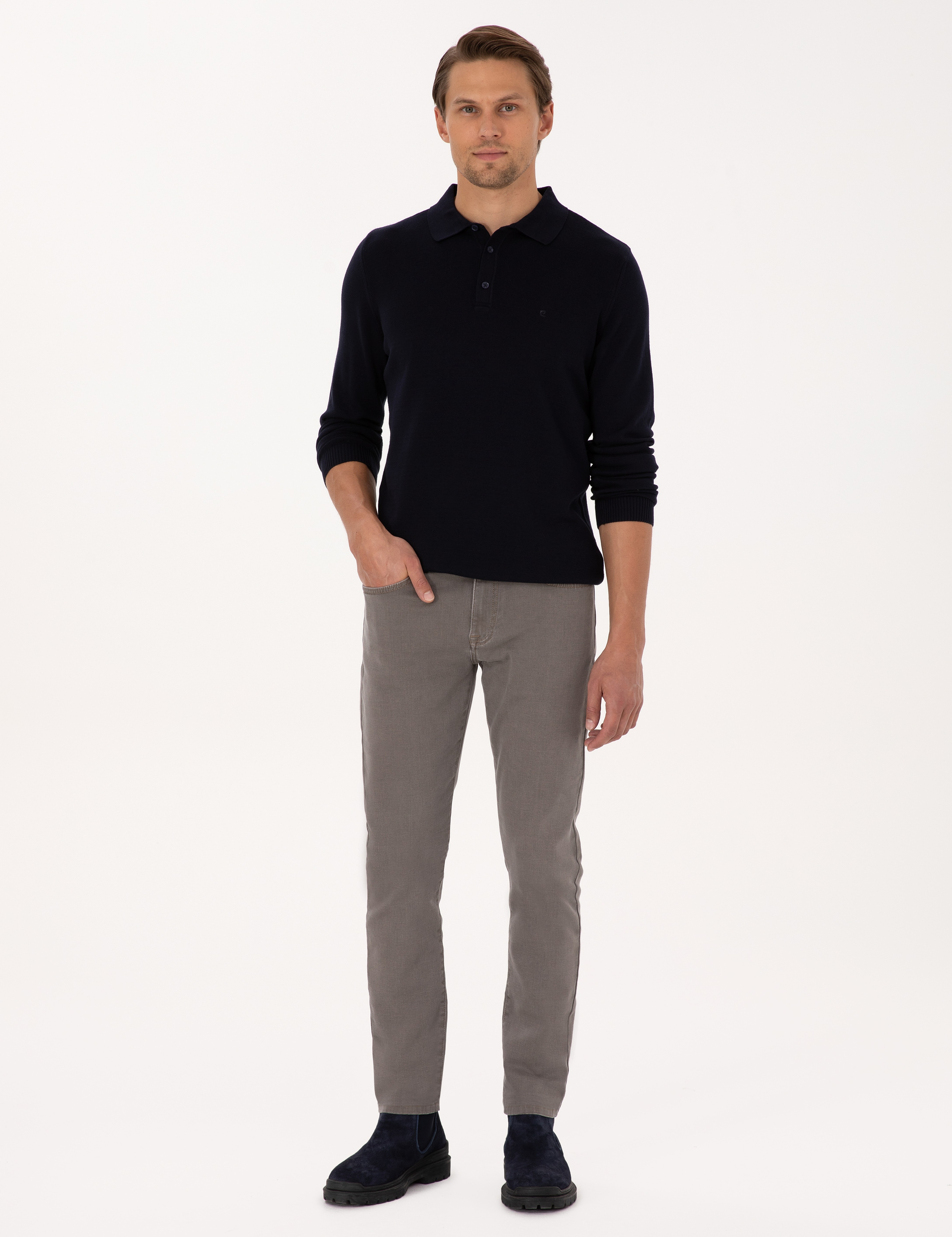 Lacivert Slim Fit Polo Yaka Basic Triko Kazak - Image 4