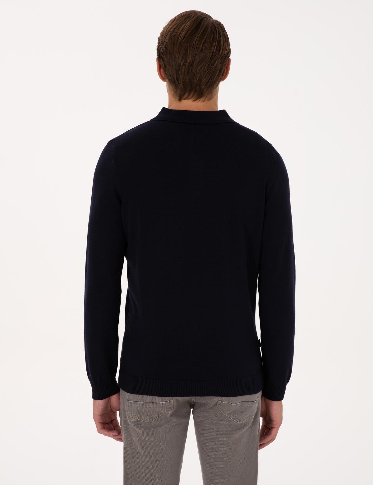 Lacivert Slim Fit Polo Yaka Basic Triko Kazak - 50315405009