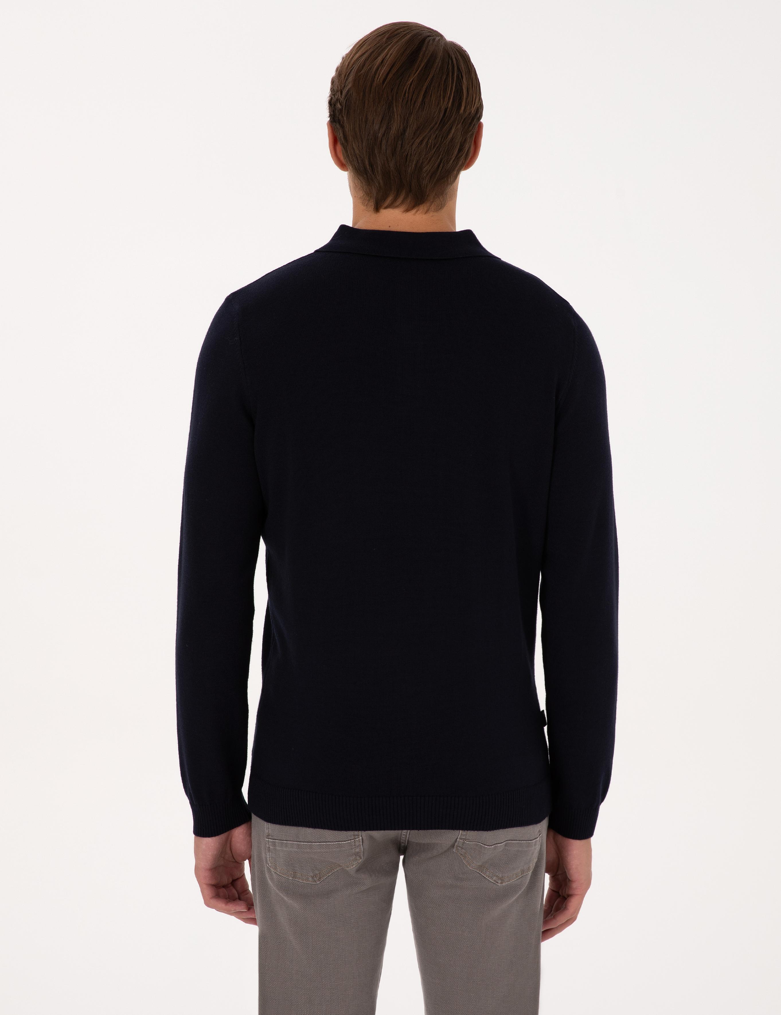 Lacivert Slim Fit Polo Yaka Basic Triko Kazak