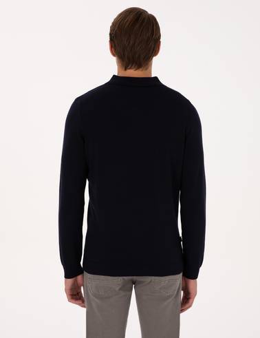 Lacivert Slim Fit Polo Yaka Basic Triko Kazak