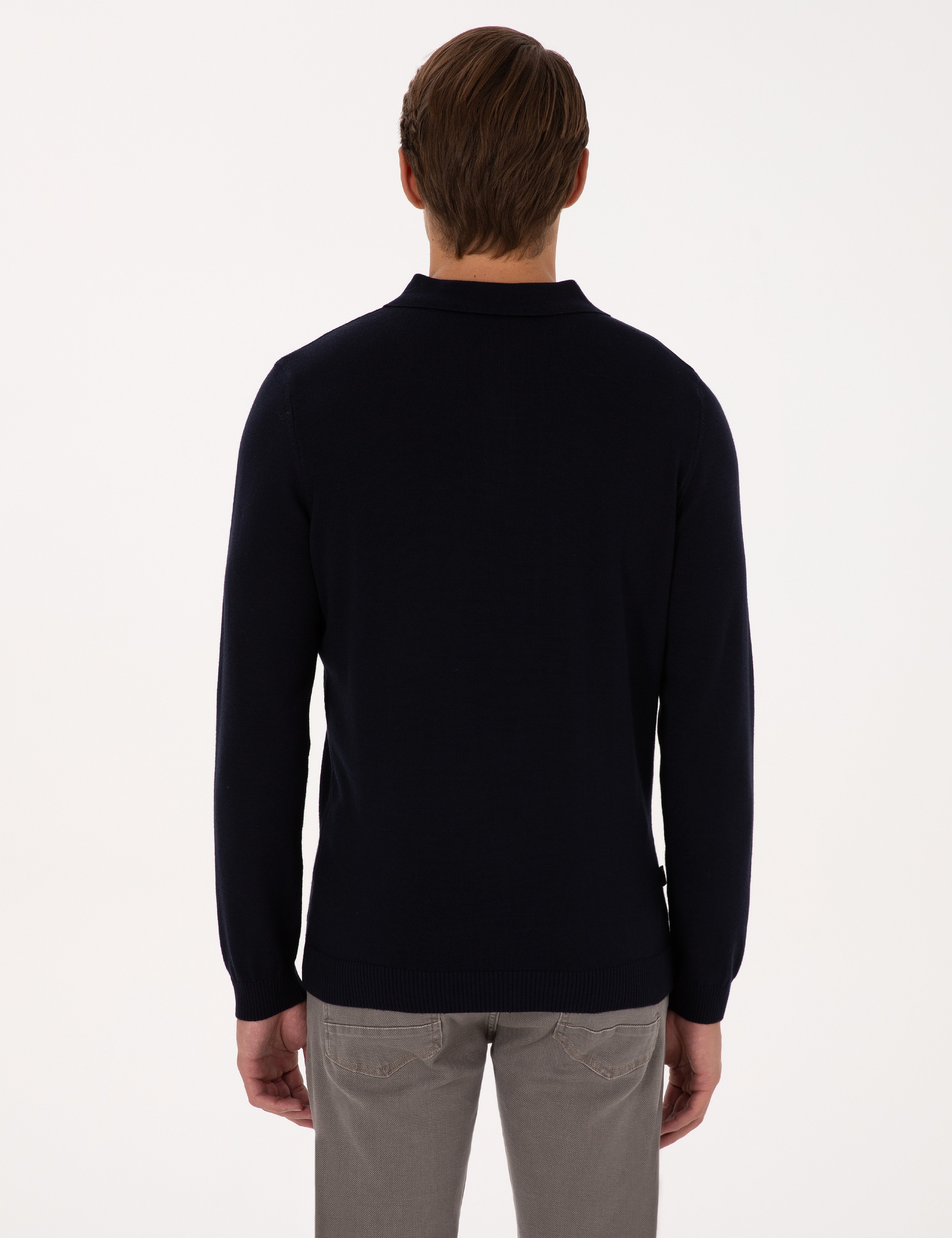 Lacivert Slim Fit Polo Yaka Basic Triko Kazak - Image 5