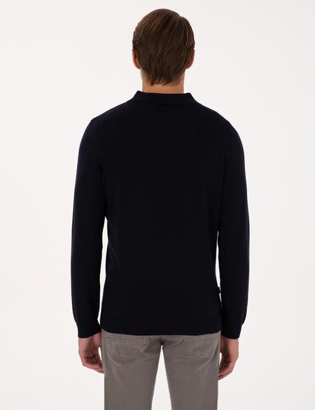 Lacivert Slim Fit Polo Yaka Basic Triko Kazak - 50315405009