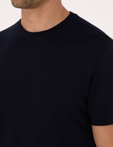 Lacivert Regular Fit Kalın Dokulu Bisiklet Yaka Basic Tişört
