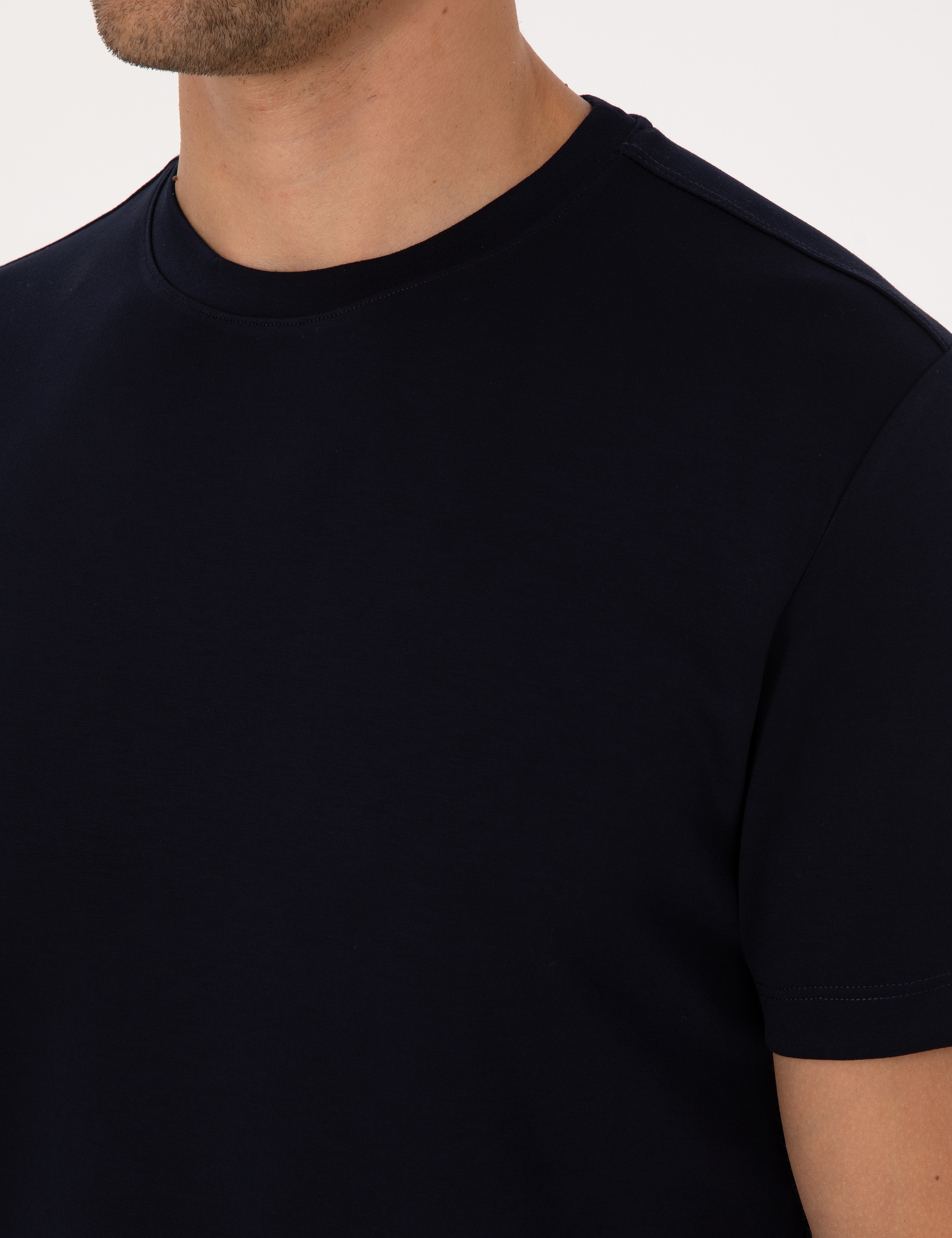 Lacivert Regular Fit Kalın Dokulu Bisiklet Yaka Basic Tişört - Image 7