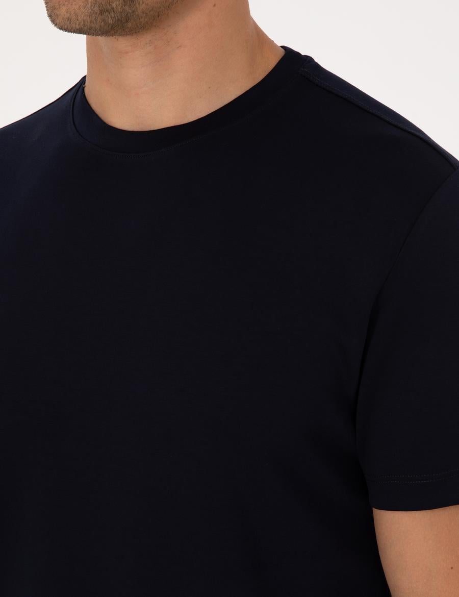 Lacivert Regular Fit Kalın Dokulu Bisiklet Yaka Basic Tişört