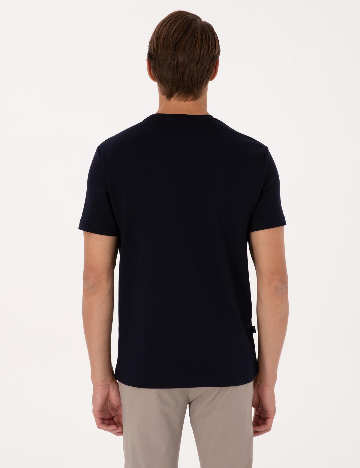 Lacivert Regular Fit Kalın Dokulu Bisiklet Yaka Basic Tişört - 50318130032