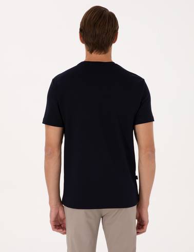 Lacivert Regular Fit Kalın Dokulu Bisiklet Yaka Basic Tişört