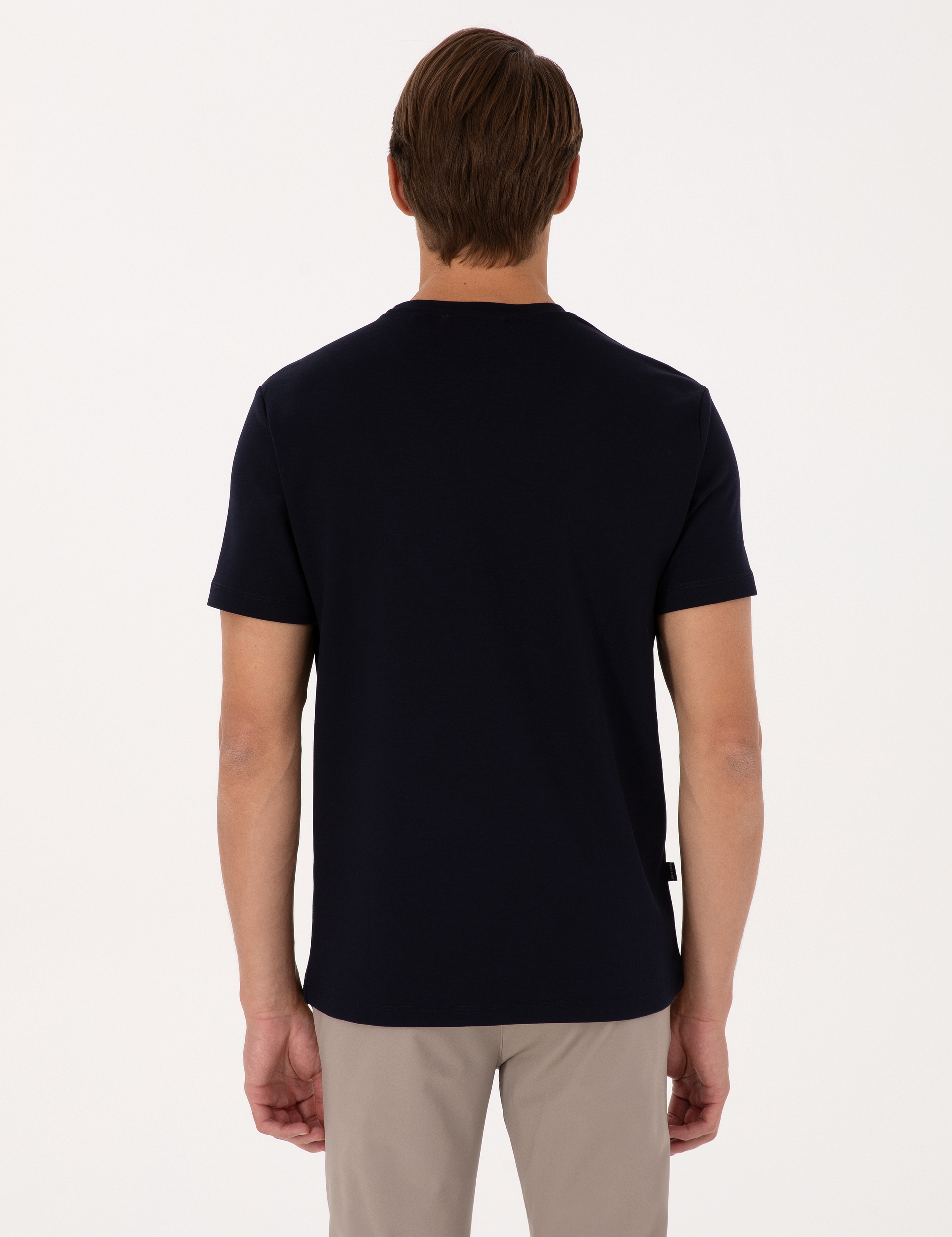 Lacivert Regular Fit Kalın Dokulu Bisiklet Yaka Basic Tişört - Image 5