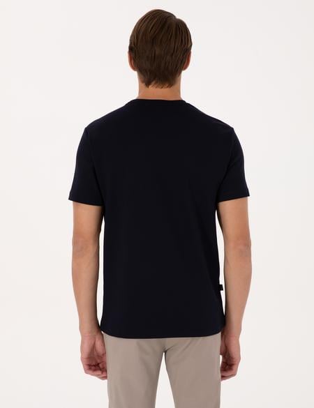 Lacivert Regular Fit Kalın Dokulu Bisiklet Yaka Basic Tişört - 50318130032