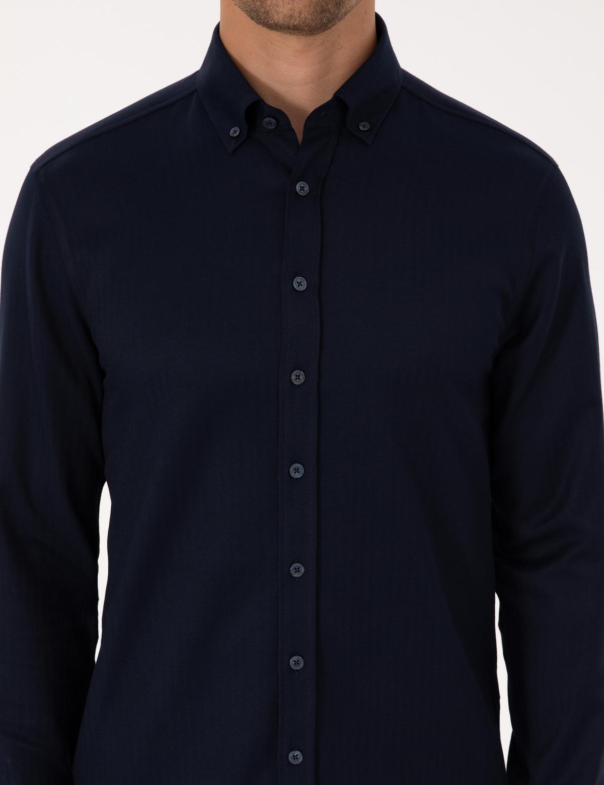 Lacivert Mikro Desenli Slim Fit Uzun Kollu Gömlek - 50316747019