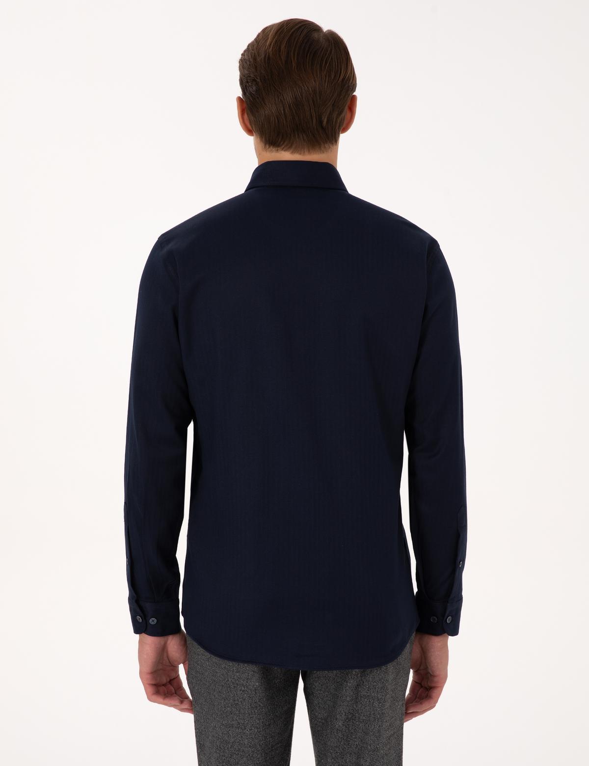 Lacivert Mikro Desenli Slim Fit Uzun Kollu Gömlek - 50316747019