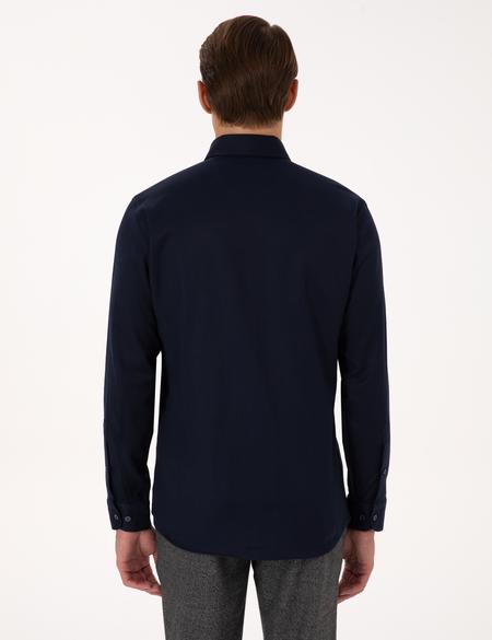 Lacivert Mikro Desenli Slim Fit Uzun Kollu Gömlek - 50316747019