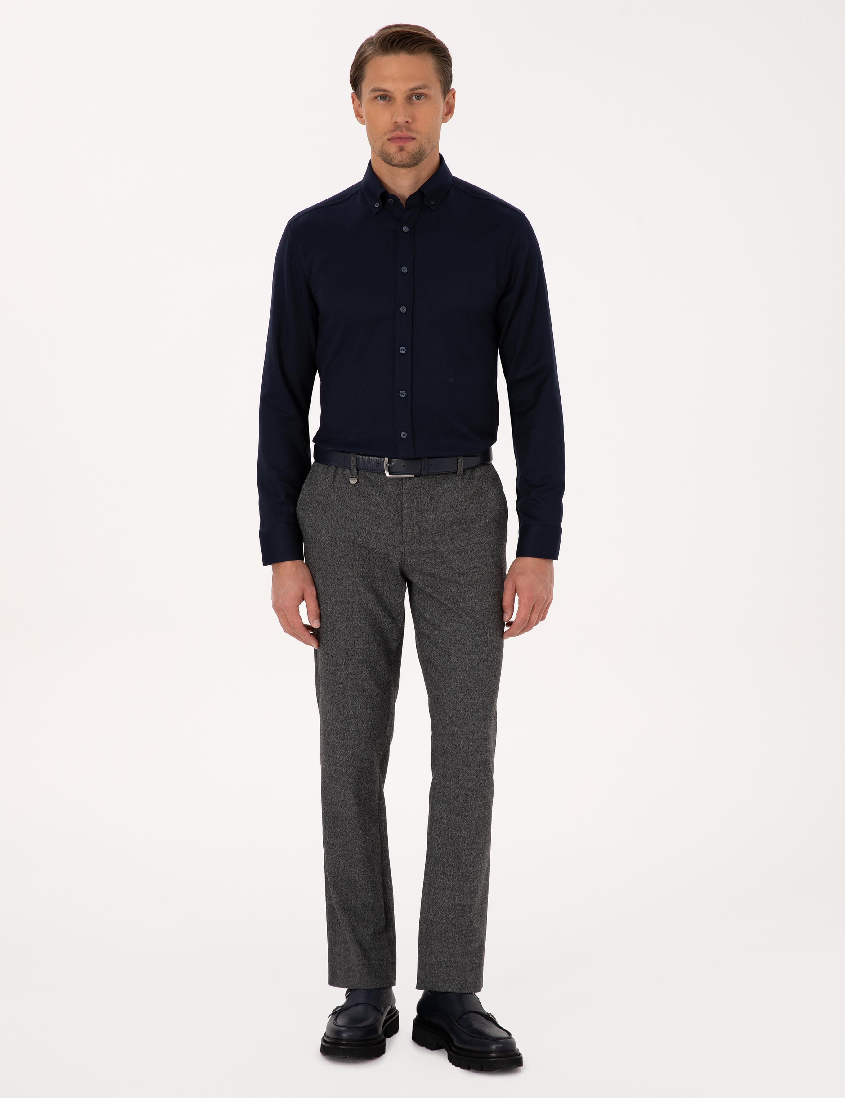 Lacivert Mikro Desenli Slim Fit Uzun Kollu Gömlek