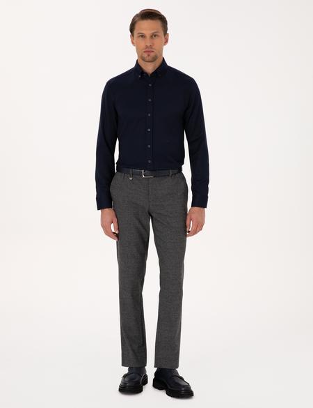 Lacivert Mikro Desenli Slim Fit Uzun Kollu Gömlek - 50316747019