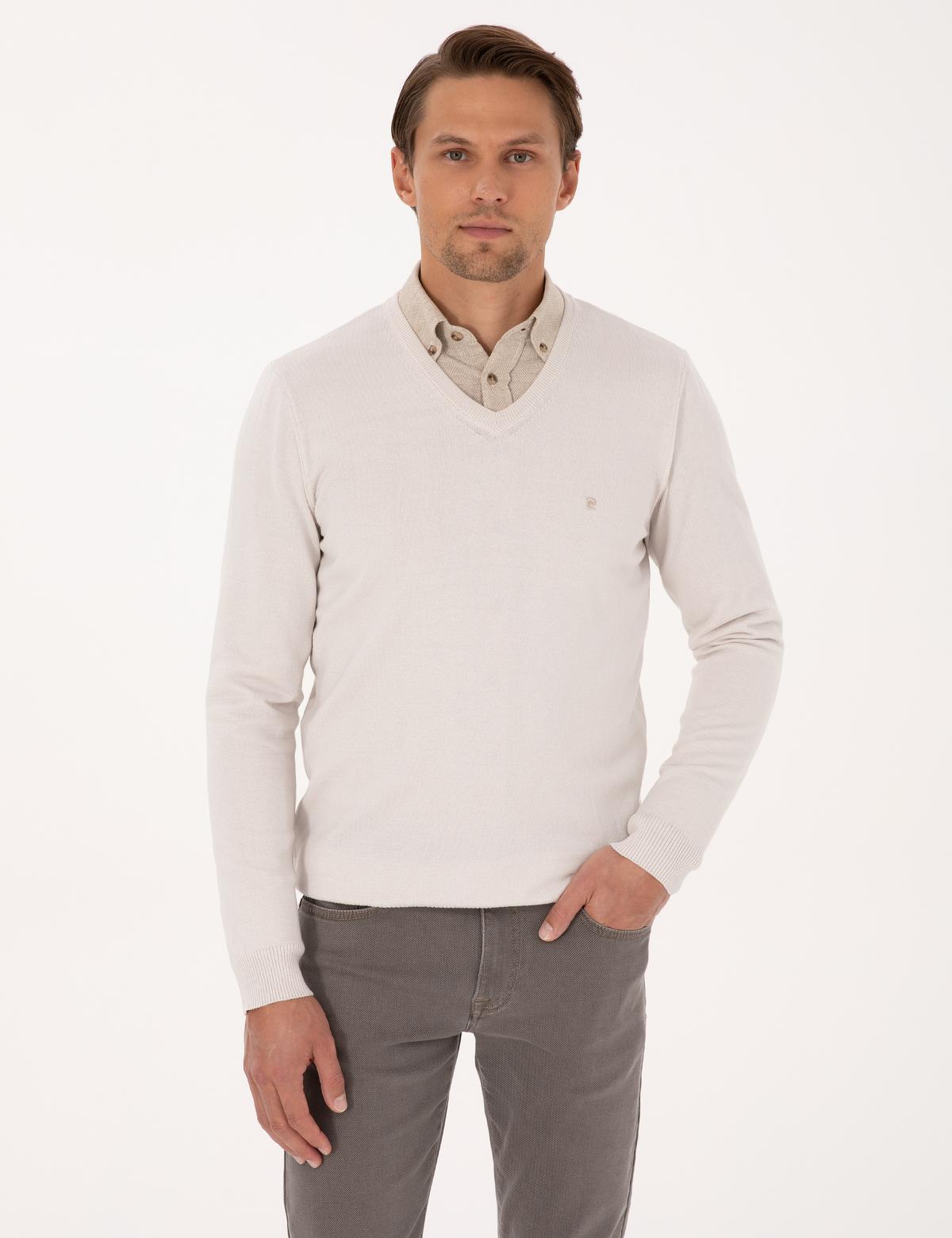 Taş Slim Fit V Yaka Basic Triko Kazak