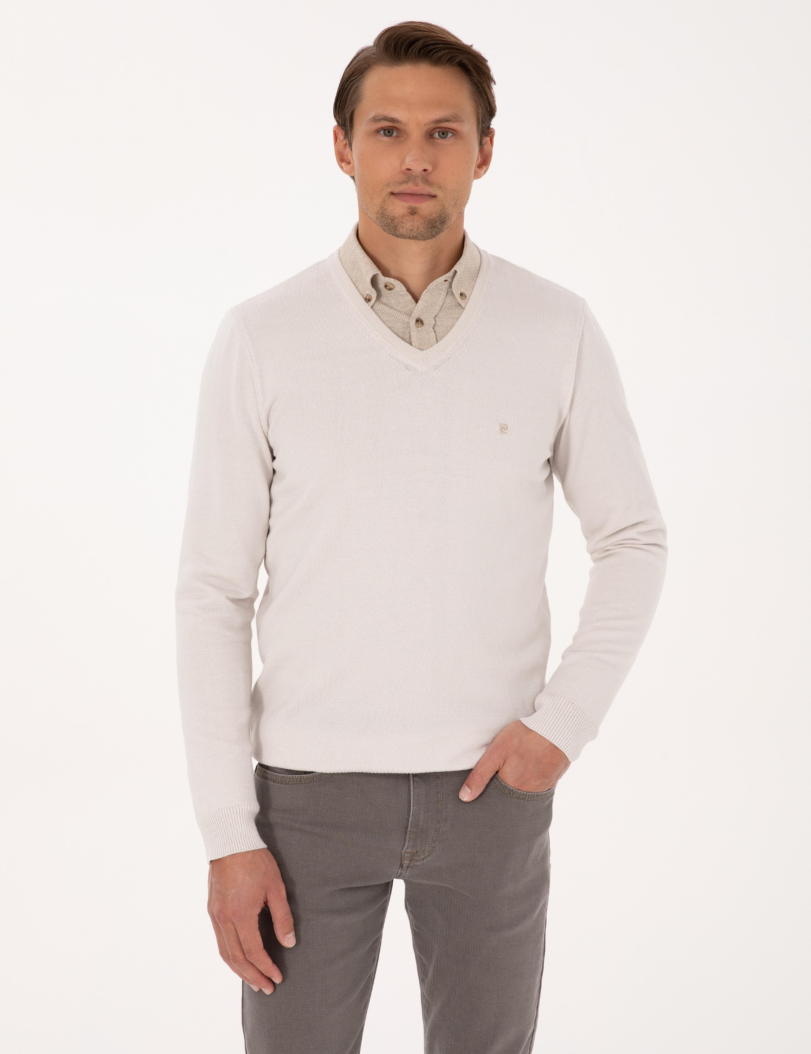 Taş Slim Fit V Yaka Basic Triko Kazak
