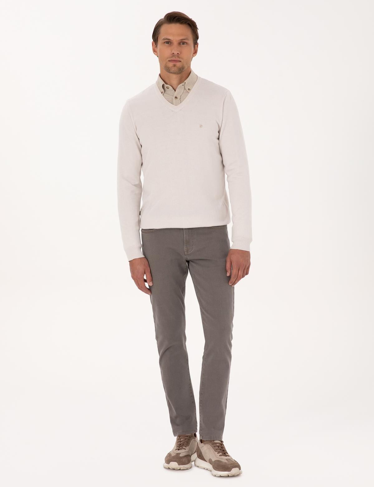 Taş Slim Fit V Yaka Basic Triko Kazak - 50314190051