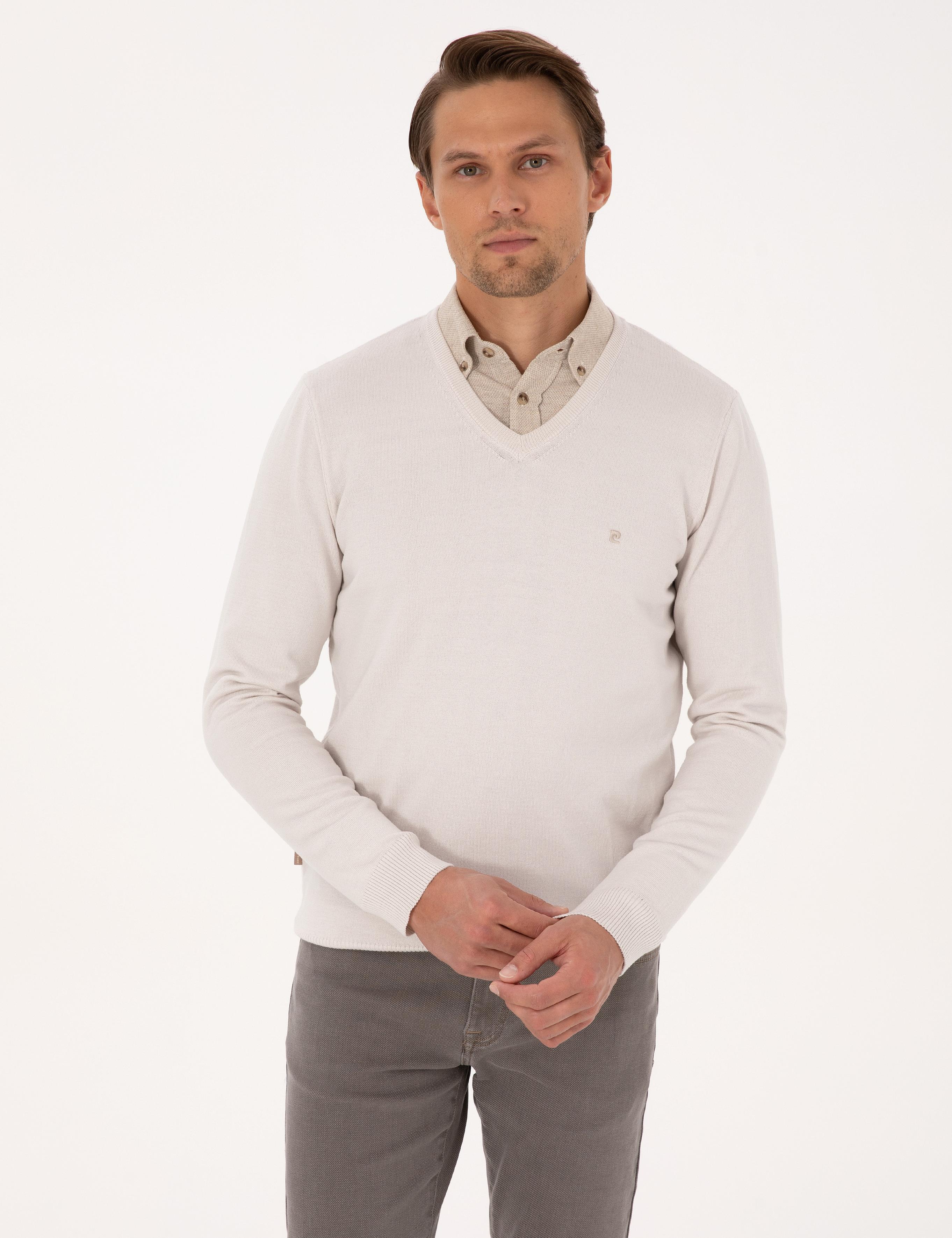 Taş Slim Fit V Yaka Basic Triko Kazak