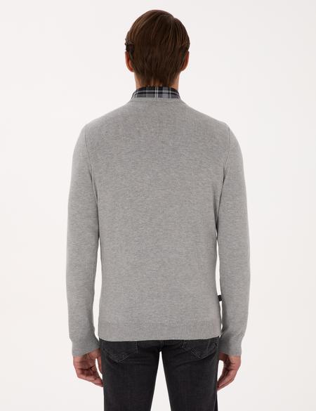 Açık Gri Melanj Slim Fit V Yaka Basic Triko Kazak - 50314190128