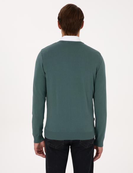 Yeşil Slim Fit V Yaka Basic Triko Kazak - 50314190115