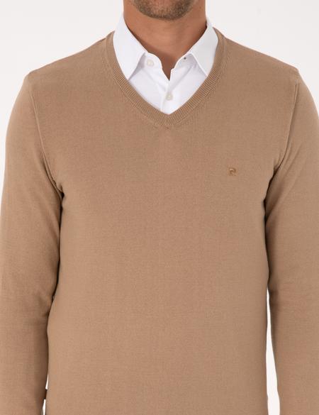 Camel Slim Fit V Yaka Basic Triko Kazak - 50314190077