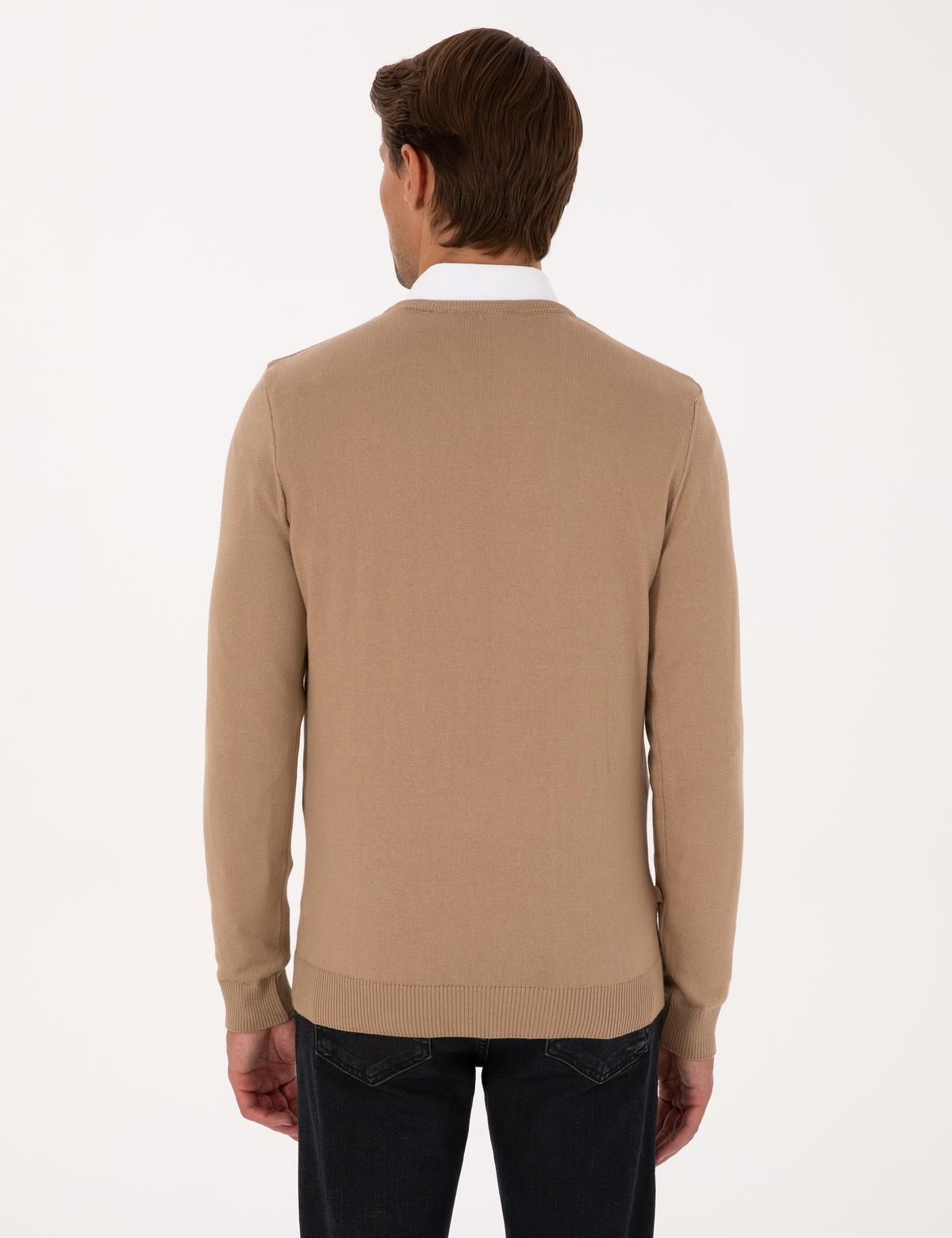 Camel Slim Fit V Yaka Basic Triko Kazak - 50314190077