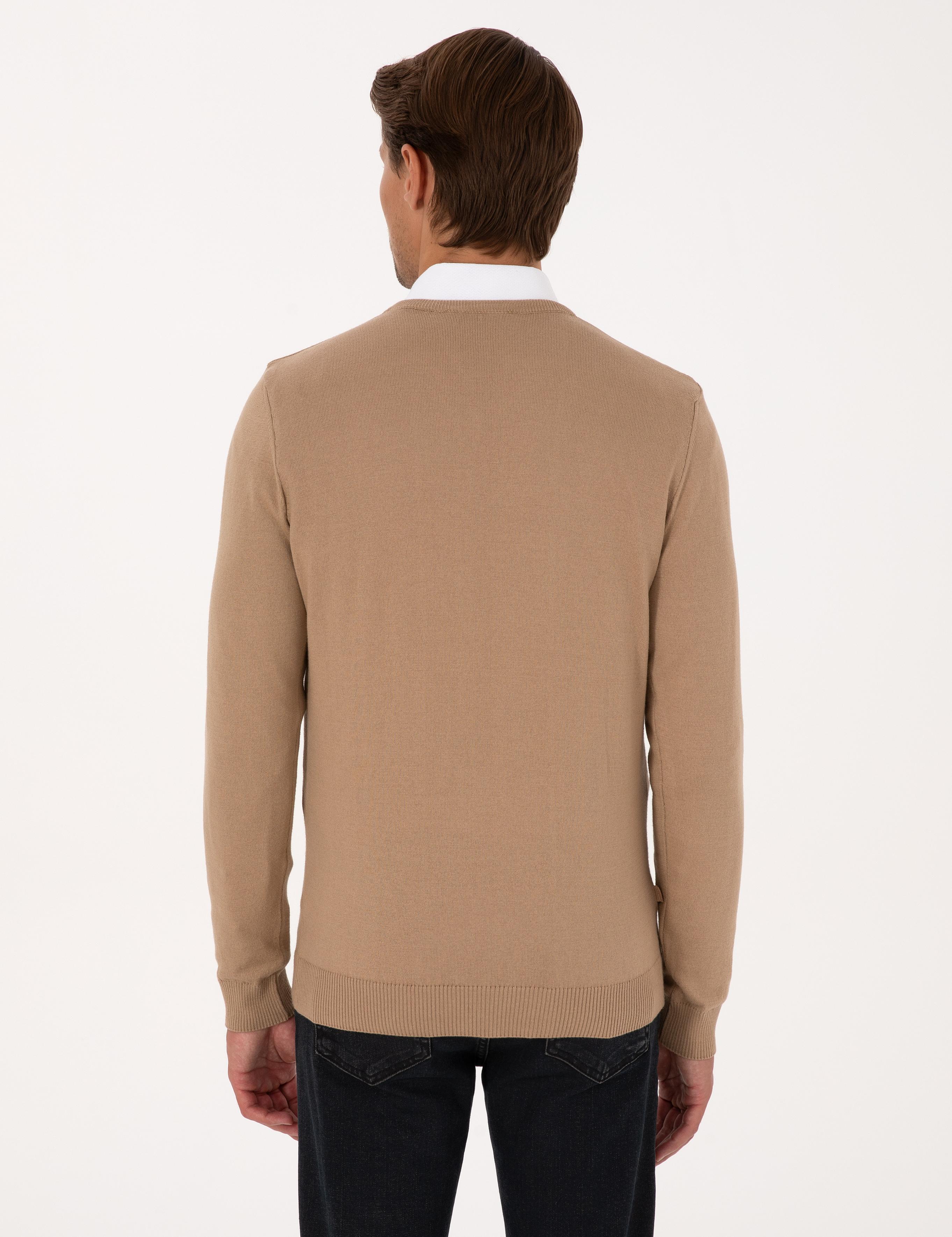 Camel Slim Fit V Yaka Basic Triko Kazak