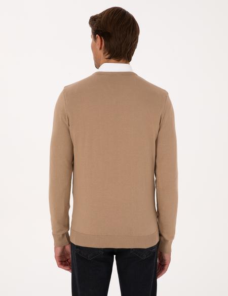 Camel Slim Fit V Yaka Basic Triko Kazak - 50314190077