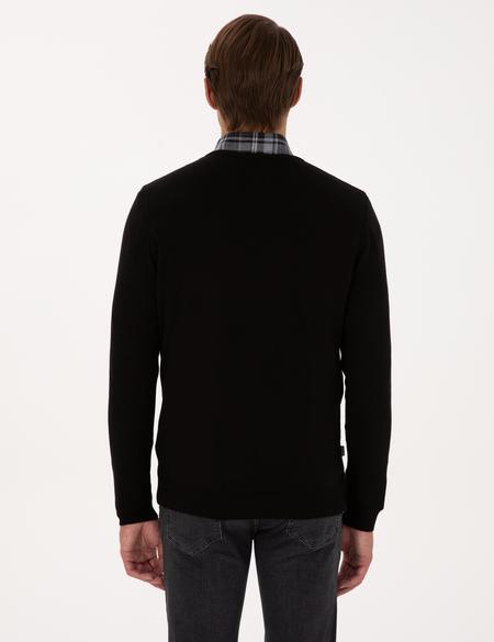 Siyah Slim Fit V Yaka Basic Triko Kazak - 50314190009