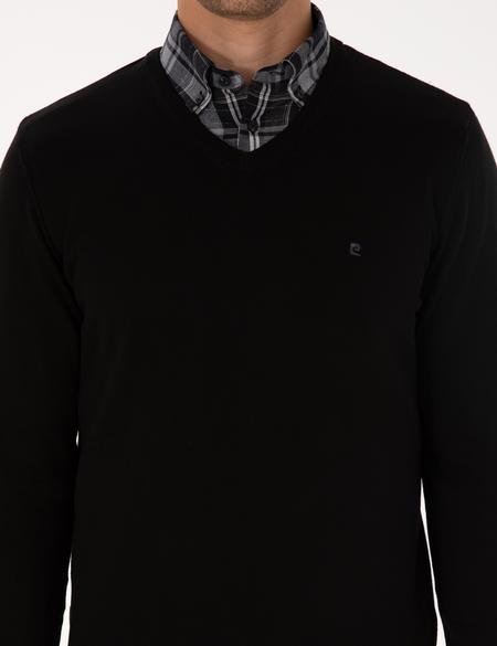 Siyah Slim Fit V Yaka Basic Triko Kazak - 50314190009