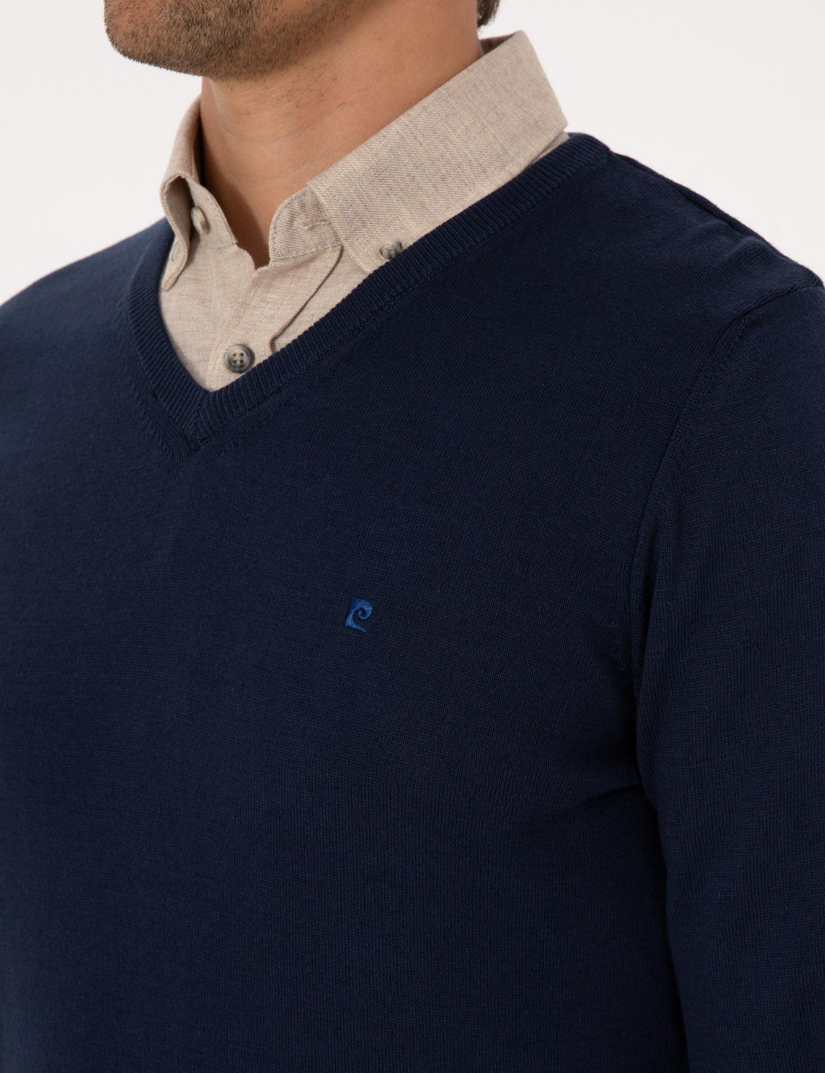 Açık Lacivert Slim Fit V Yaka Basic Triko Kazak - 50314190019