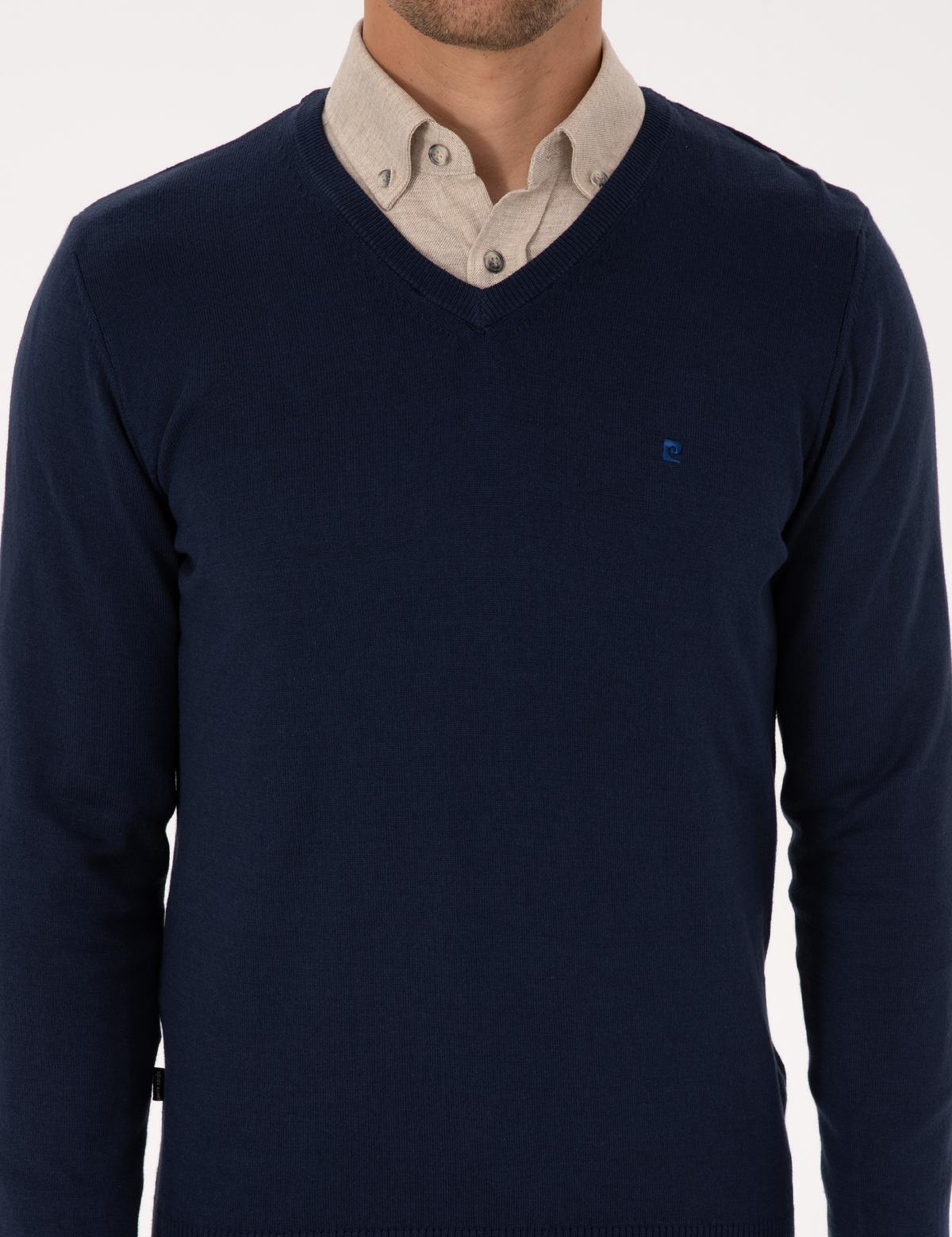 Açık Lacivert Slim Fit V Yaka Basic Triko Kazak - 50314190019