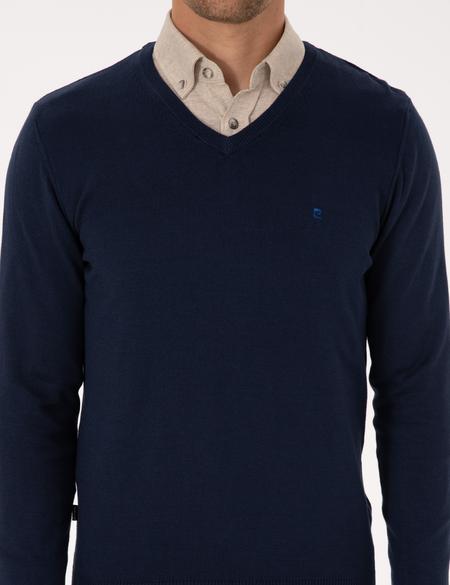 Açık Lacivert Slim Fit V Yaka Basic Triko Kazak - 50314190019