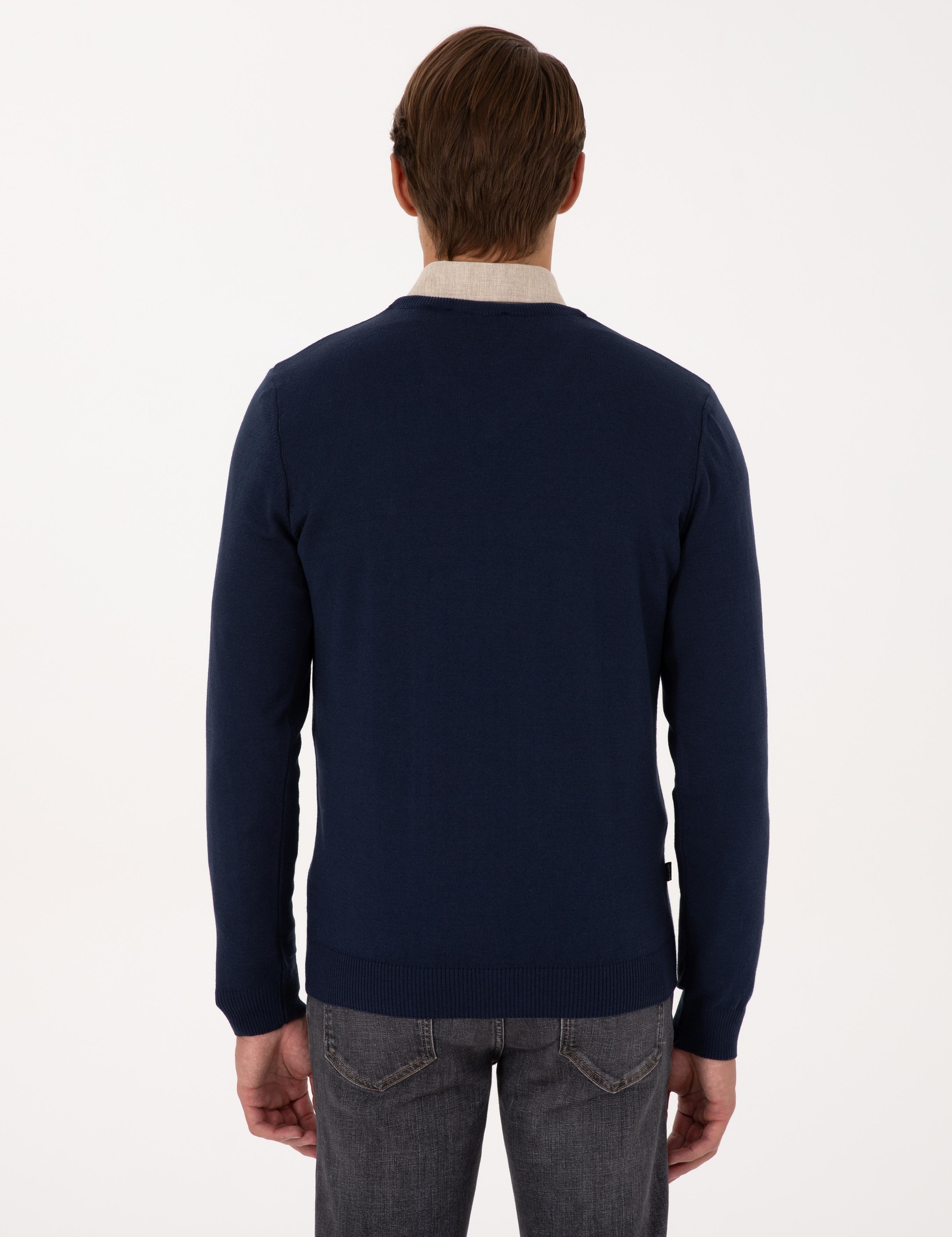 Açık Lacivert Slim Fit V Yaka Basic Triko Kazak