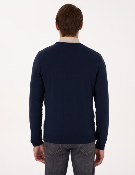 Açık Lacivert Slim Fit V Yaka Basic Triko Kazak - 50314190019