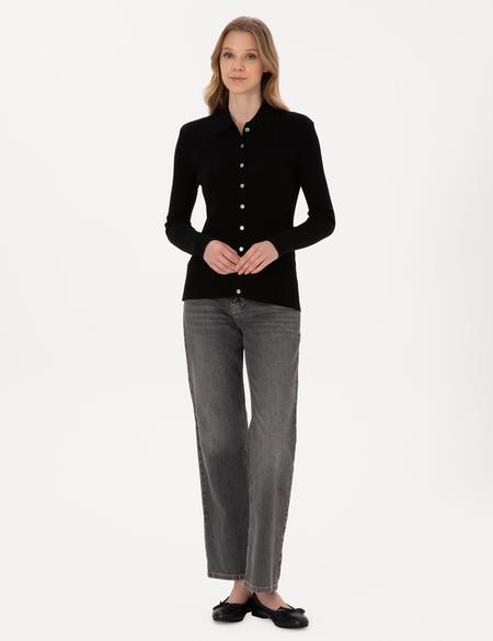 Siyah Slim Fit Triko Hırka - 50316338005