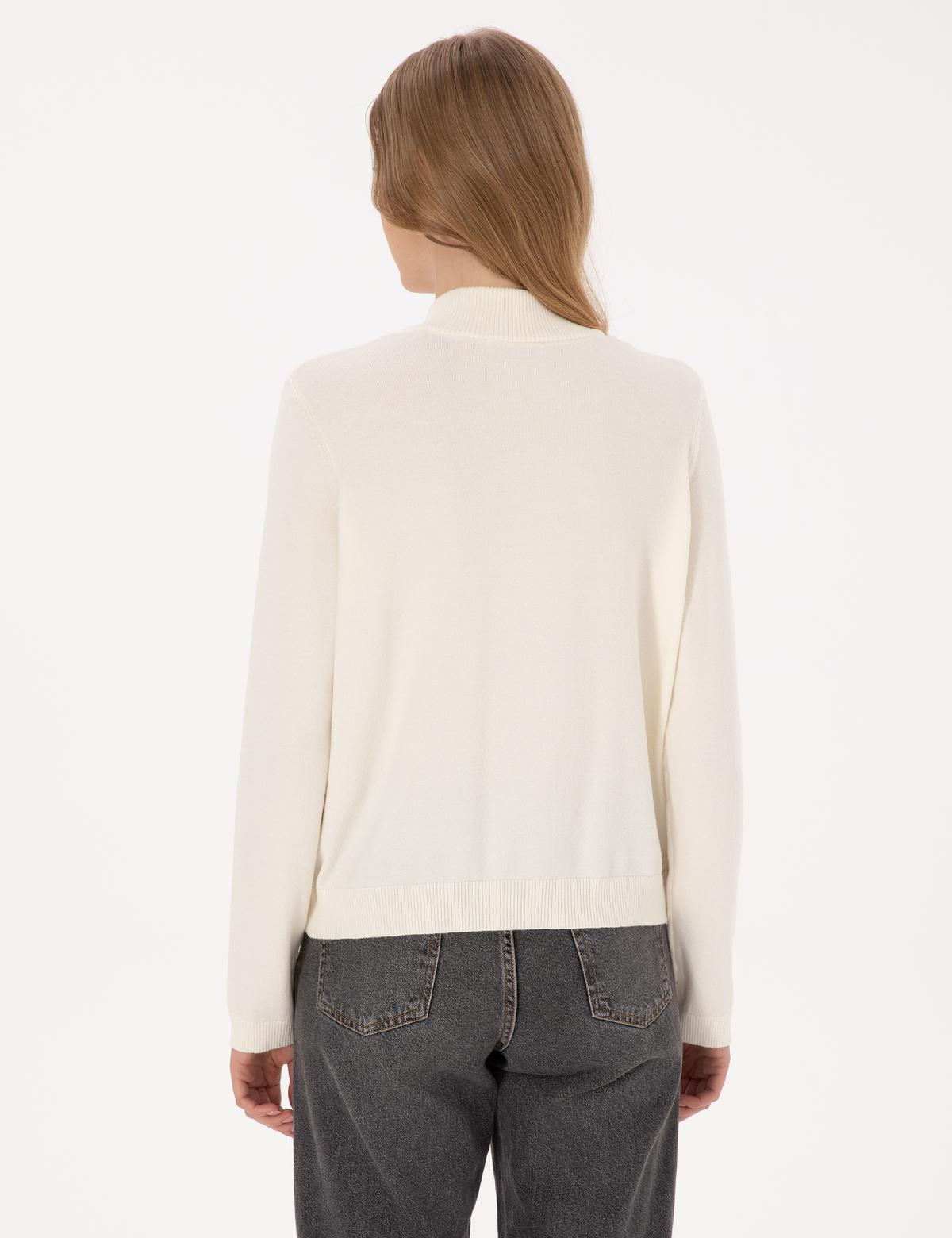 Ekru Slim Fit Fermuarlı Kazak - 50317114022