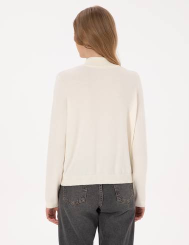Ekru Slim Fit Fermuarlı Kazak