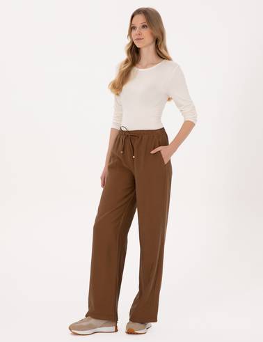 Kahverengi Loose Fit Kanvas Pantolon