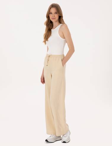 Bej Loose Fit Kanvas Pantolon