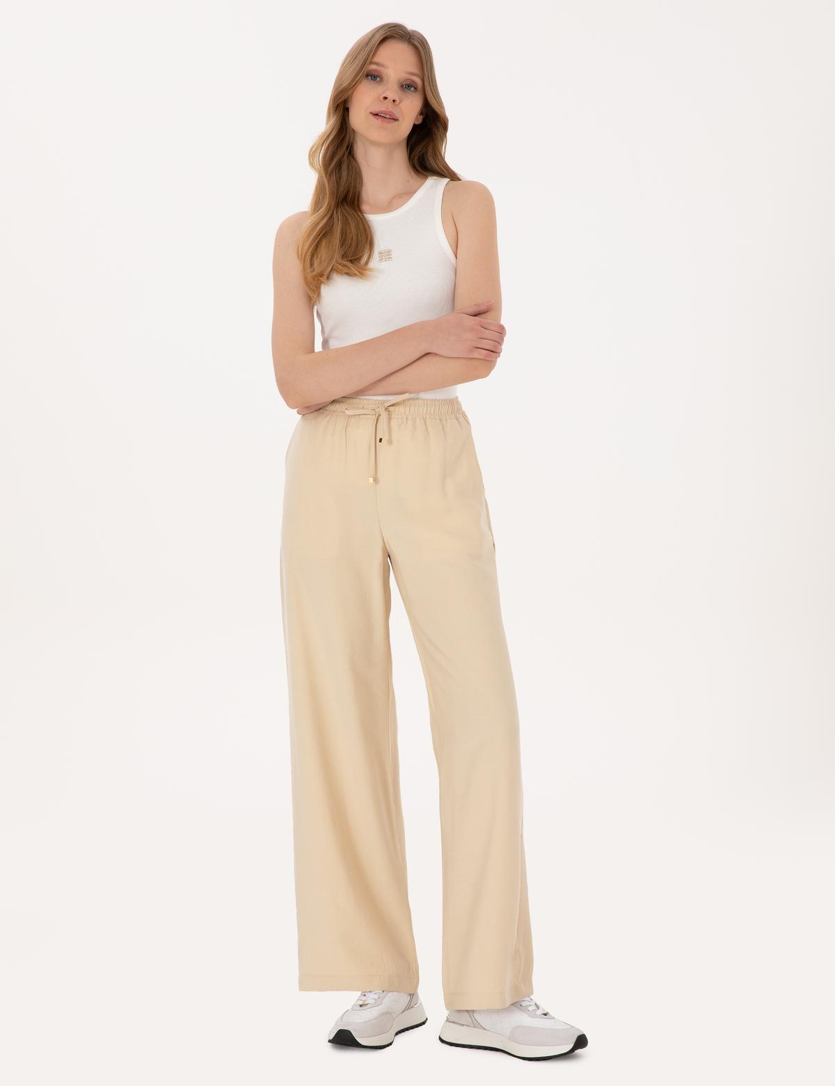 Bej Loose Fit Kanvas Pantolon