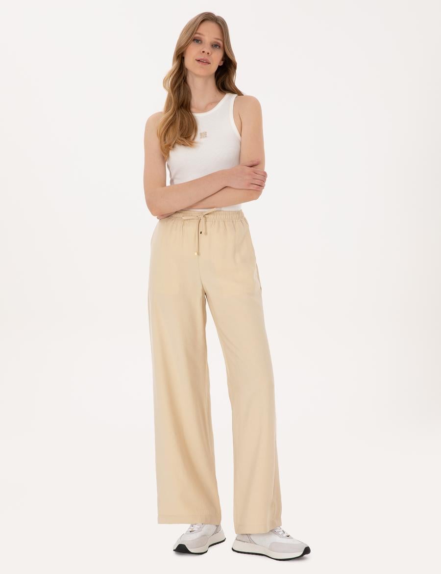 Bej Loose Fit Kanvas Pantolon