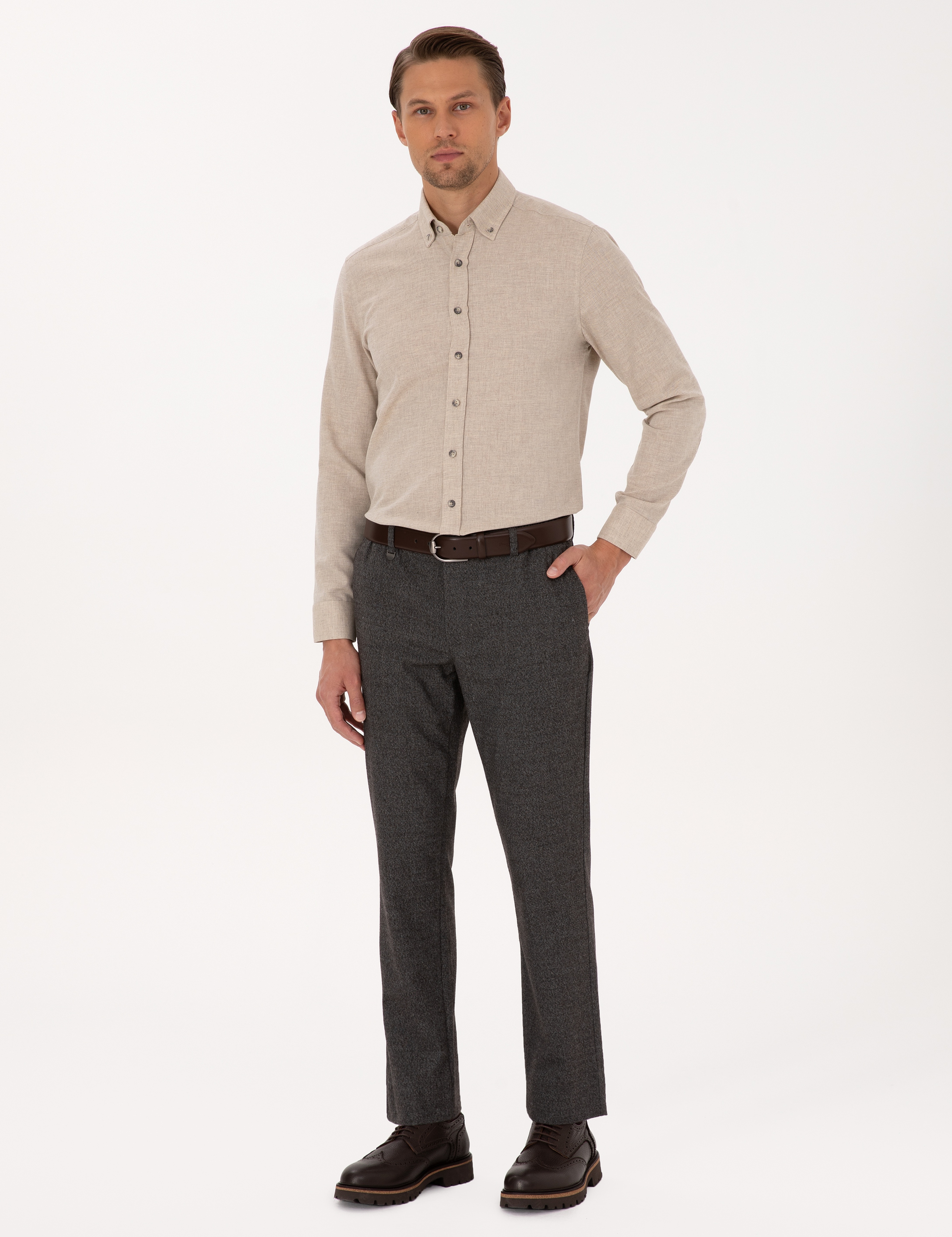 Kahverengi Ex. Slim Fit Kumaş Pantolon - Image 1