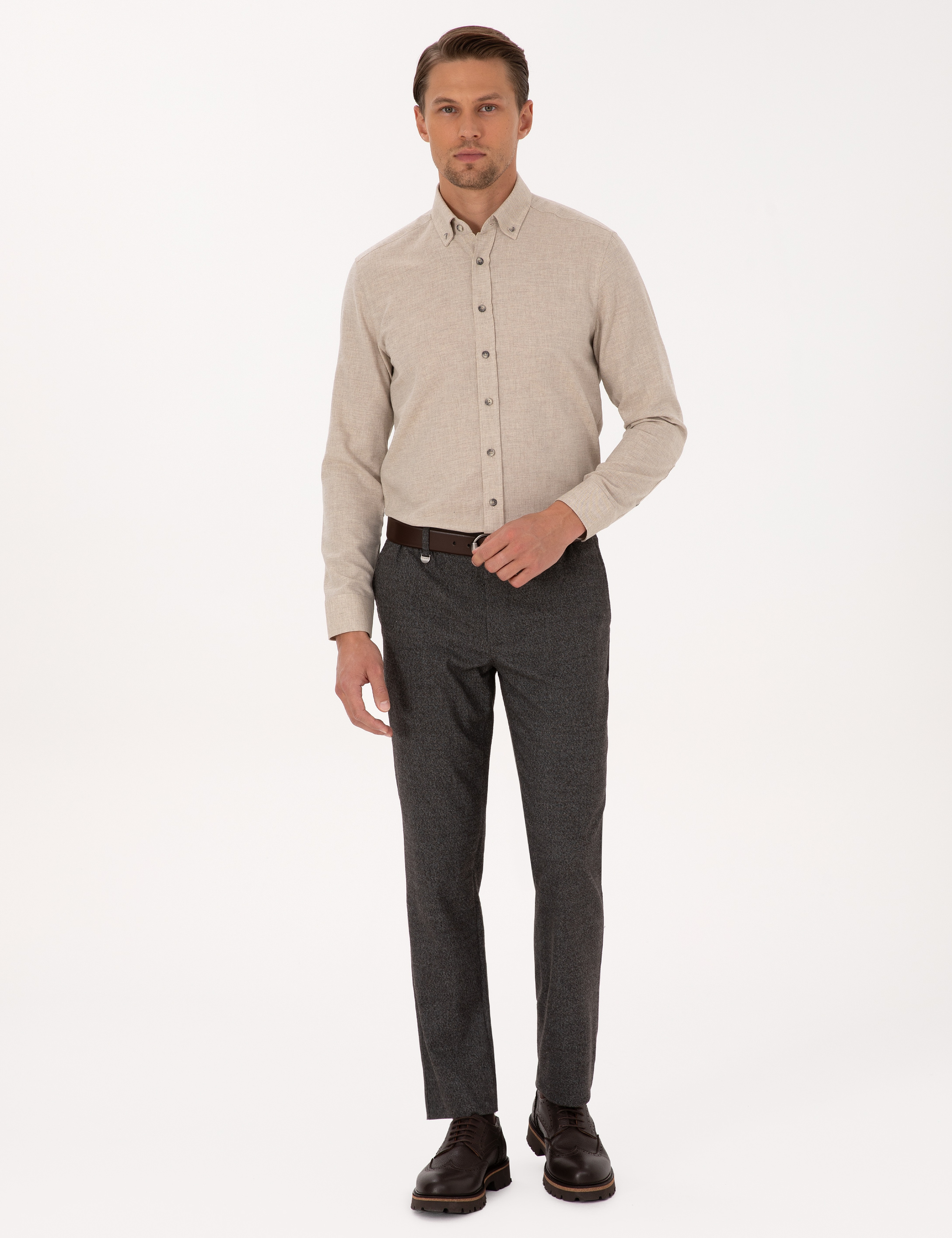 Kahverengi Ex. Slim Fit Kumaş Pantolon - Image 3