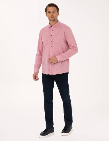 Nar Çiçeği Keten Karışımlı Regular Fit Uzun Kollu Gömlek