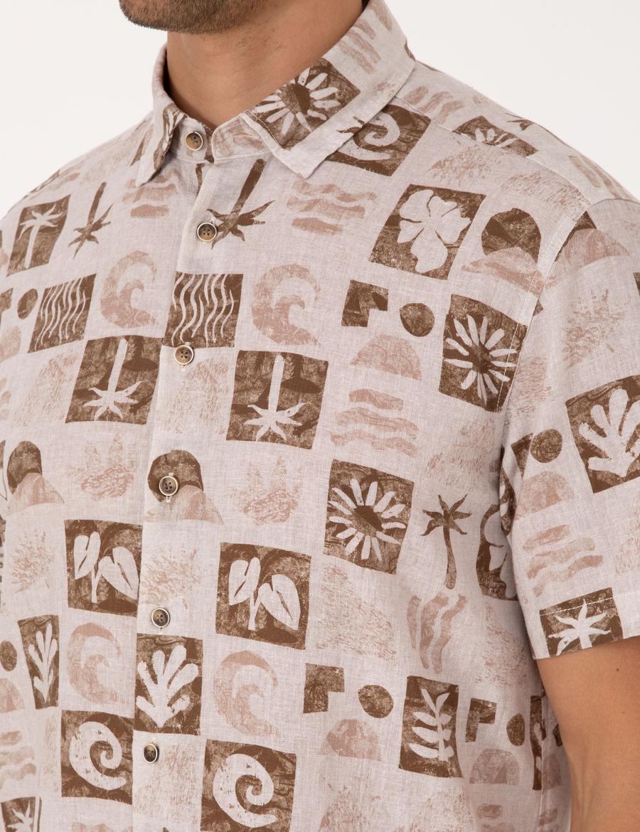 Kahverengi Comfort Fit Kısa Kollu Gömlek