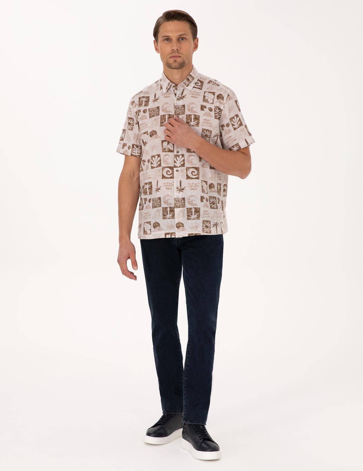 Kahverengi Comfort Fit Kısa Kollu Gömlek - 50301507025