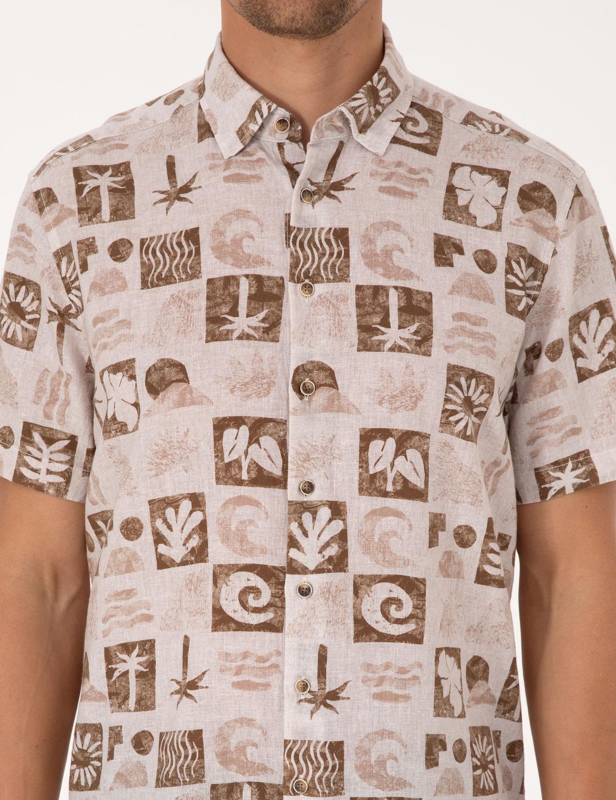 Kahverengi Comfort Fit Kısa Kollu Gömlek - 50301507025